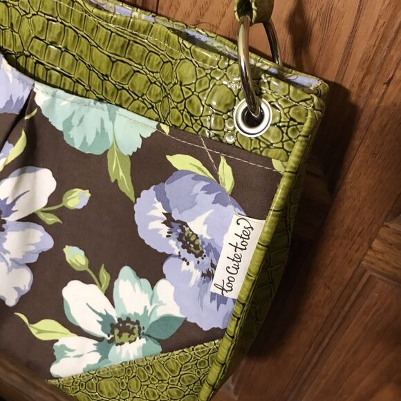 Y2K Too Cute Totes Floral Shoulder Bag Vegan Croc Green Single Top Handle Purse - Picture 4 of 12